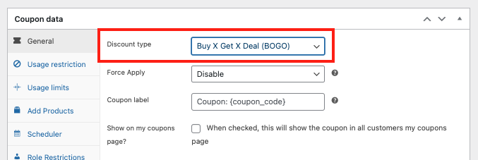 Then, select the "Buy X Get X Deal (BOGO)" option